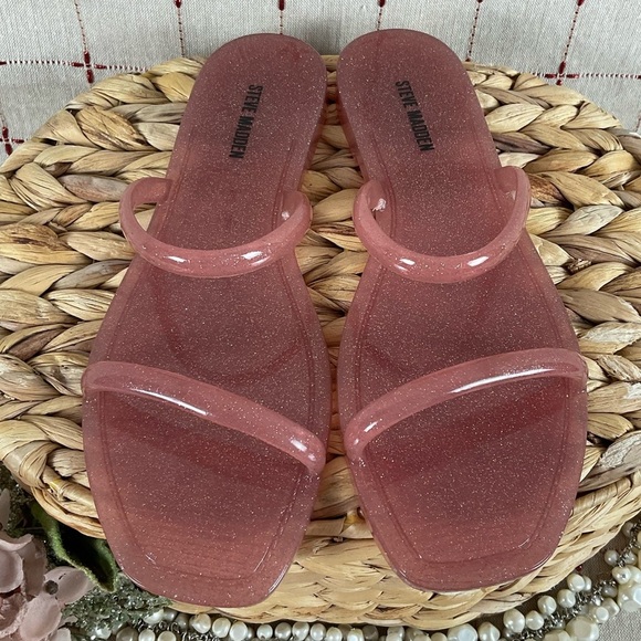 Set of 2 Steve Madden “PIKE” Jelly Flip Flop Sandals Size 6 Pink & Silver New - Picture 3 of 10